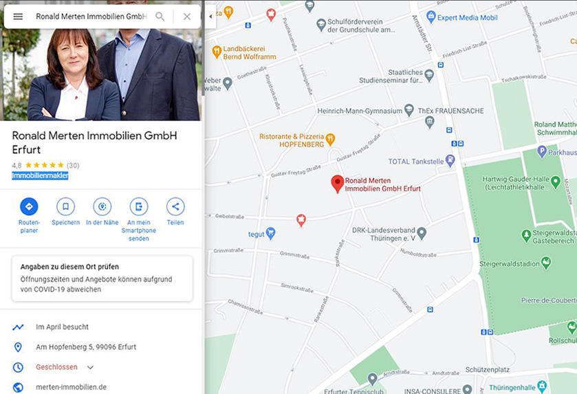 Google Maps - Adresse der Ronald Merten Immobilien GmbH